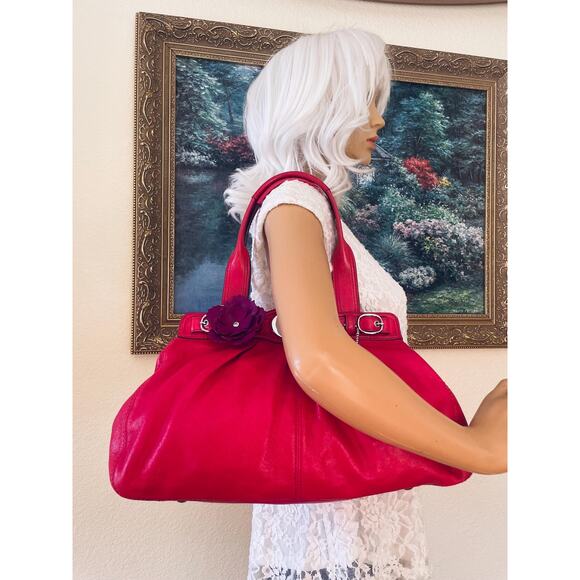 COACH Mia/garnet pink Pleated Leather Carryall Shoulder Bag 13914 - Picture 3 of 9